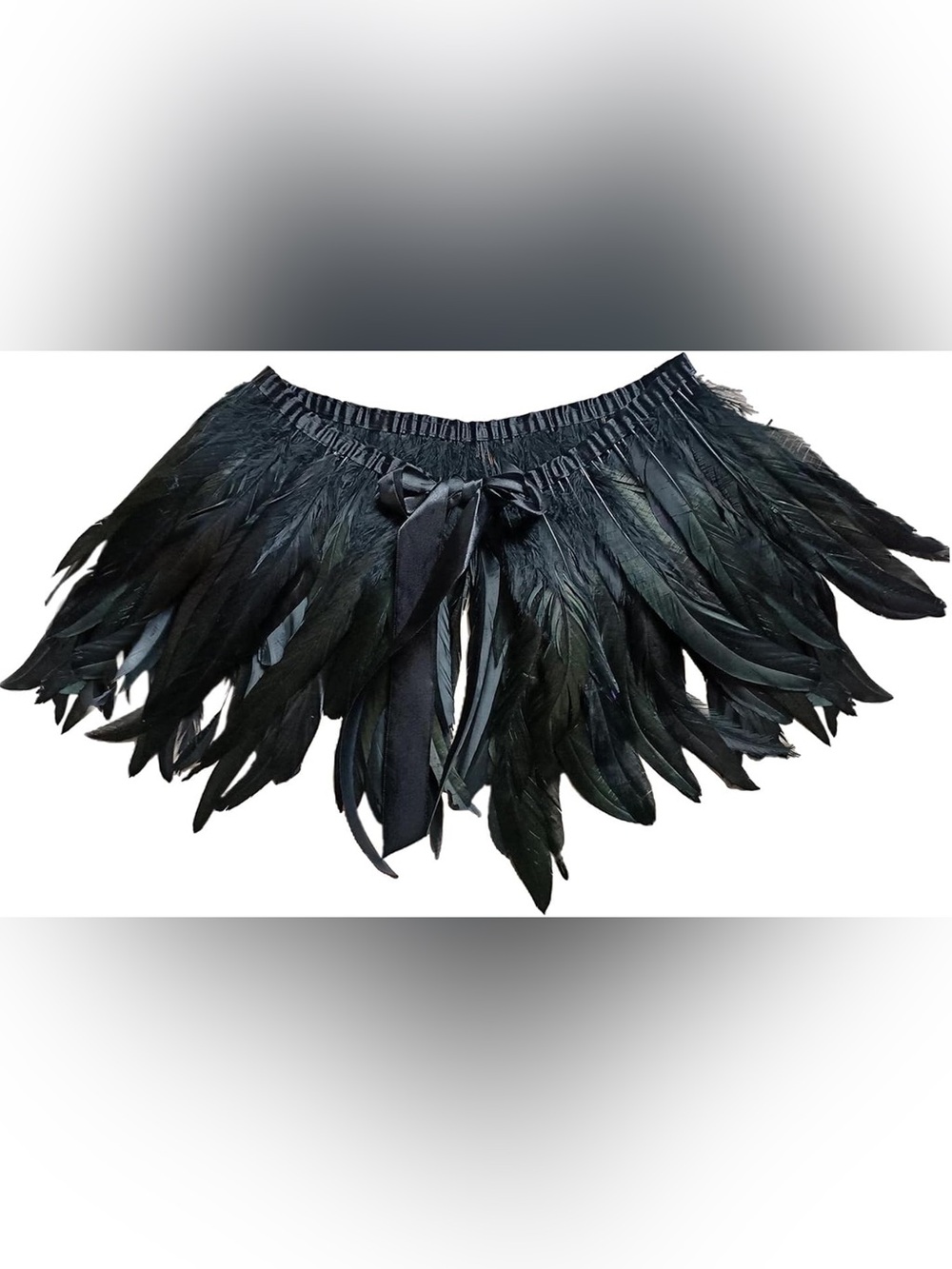 Black Feather Trim Elastic Waist Mini Skirt or shawl costume
